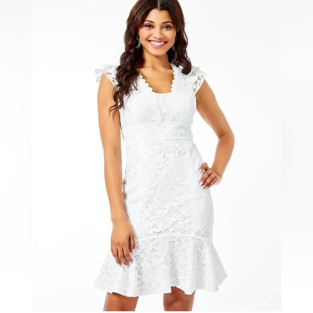 NWT $268 Lilly Pulitzer Marlyn Dress Resort White Hey Hey Bouquet Lace
